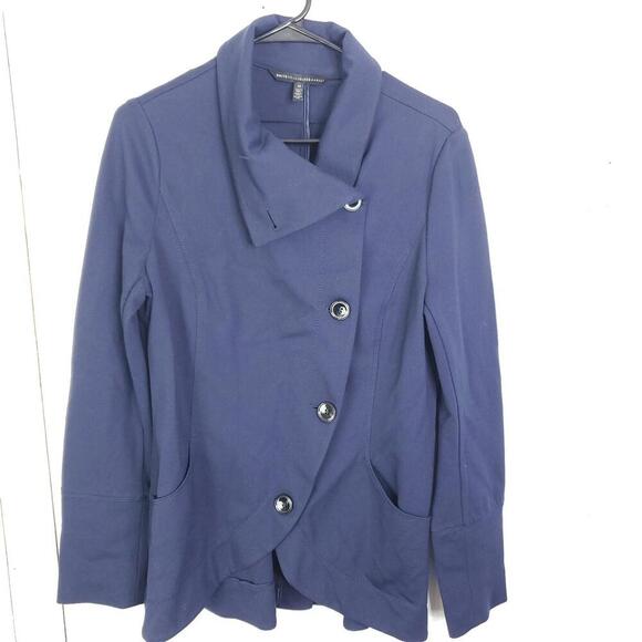 Whbm Jacket Womens Size 10 Unlined Navy Asymmetrical Button Up Flap Collar - Picture 1 of 10